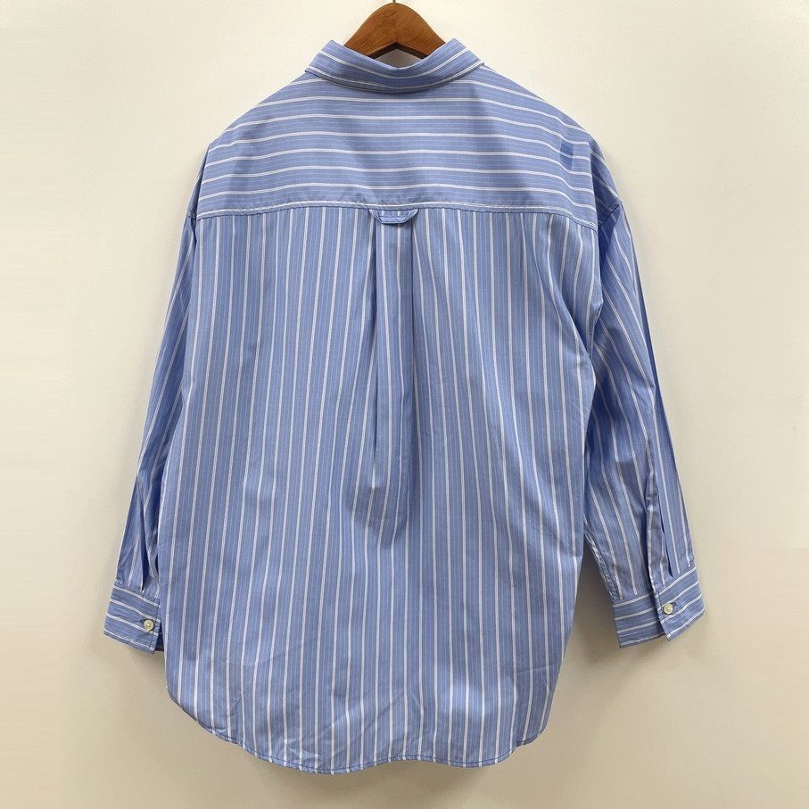  unused goods /M/ CUBE SUGAR blue long sleeve regular big shirt stripe tops feather weave American Casual lady's beautiful . blue Cube sugar 