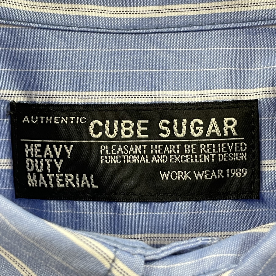  unused goods /M/ CUBE SUGAR blue long sleeve regular big shirt stripe tops feather weave American Casual lady's beautiful . blue Cube sugar 