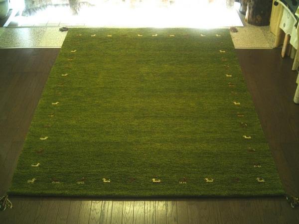 ラグマット ウール 200×250 約 3畳 インド手織りギャッベ ギャベ ギャッベ 全厚最大約20mm 緑芝生グリーン ラグ カーペット