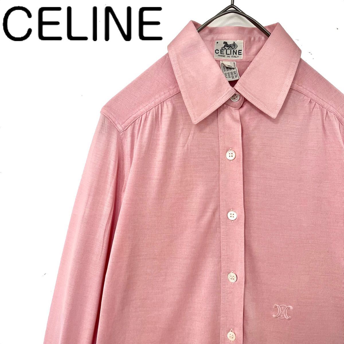 【送料無料】celine セリーヌ　トリオンフロゴ　マカダム刺繍　ピンク　シャツ　36 長袖　レディース