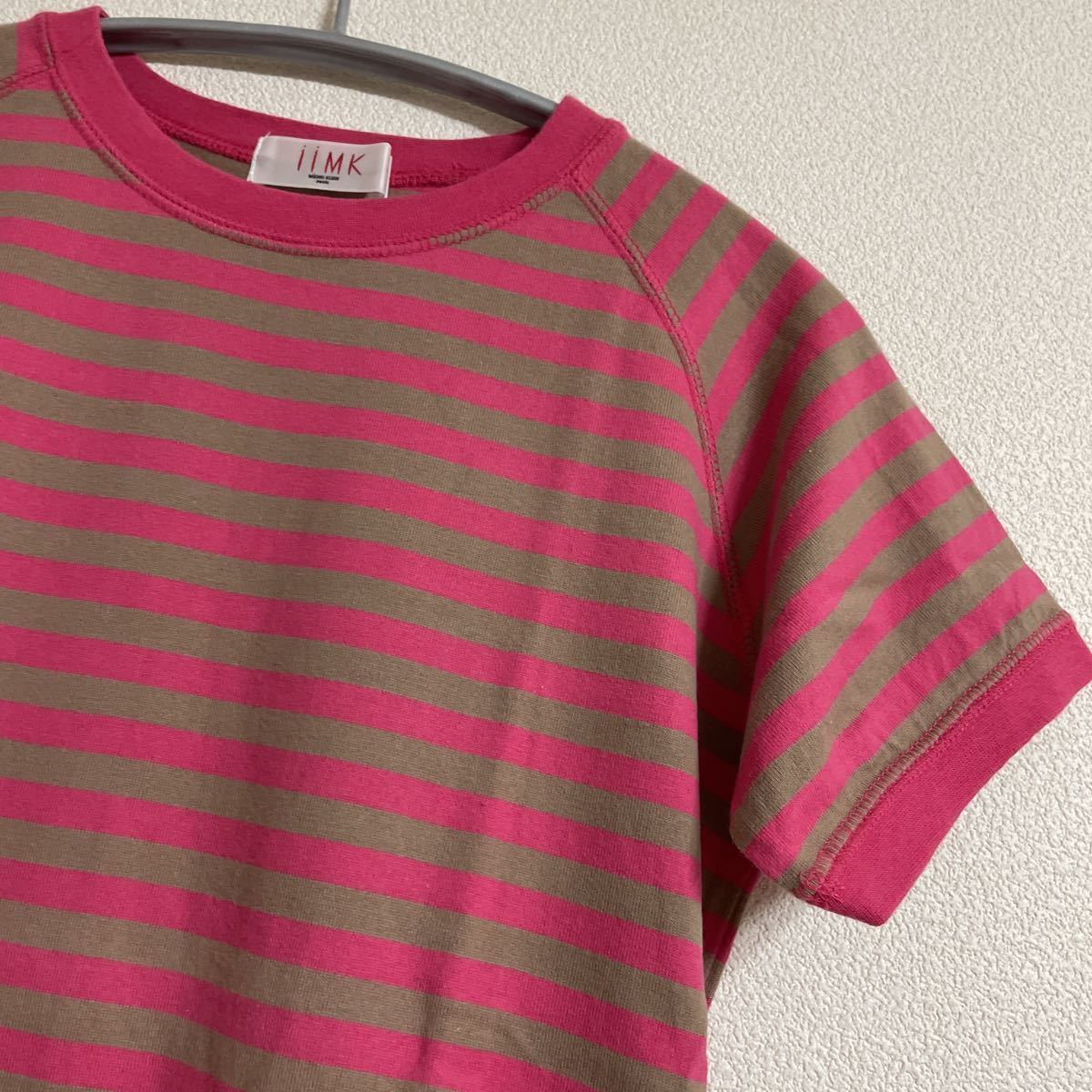 iiMK 半袖 Tシャツ トップス 38 M ピンク系 ボーダー 綿100% コットン ミッシェルクラン