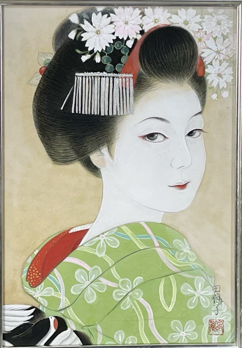 十河田鶴子 美人画 舞子 日本画 人物画 絵画 額 SM_画像3