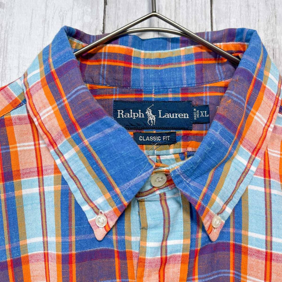 ラルフローレン Ralph Lauren チェックシャツ 半袖シャツ メンズ ワンポイント コットン100% XLサイズ 3‐423_画像5