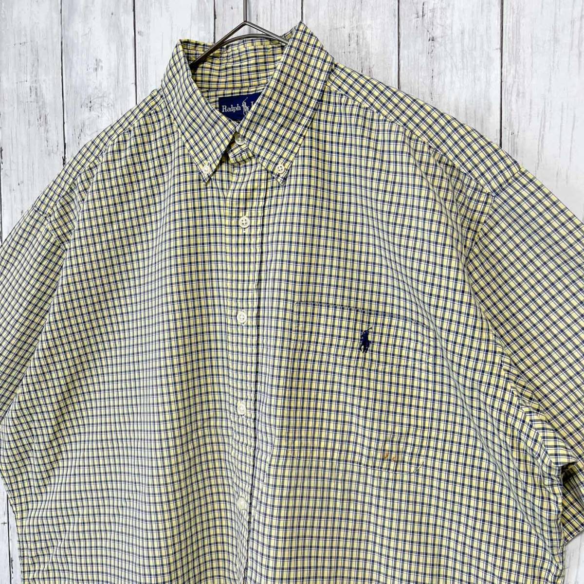 ラルフローレン Ralph Lauren BLAKE チェックシャツ 半袖シャツ メンズ ワンポイント コットン100% Lサイズ 3‐430_画像3