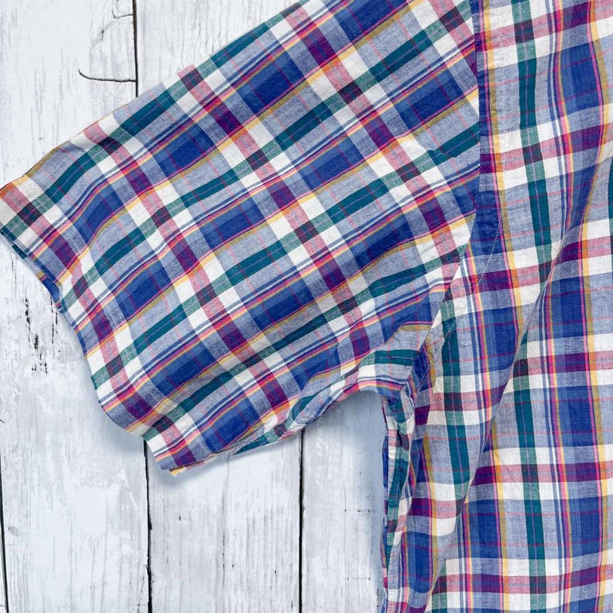 ラルフローレン Ralph Lauren チェックシャツ 半袖シャツ メンズ ワンポイント コットン100% Lサイズ 3‐433