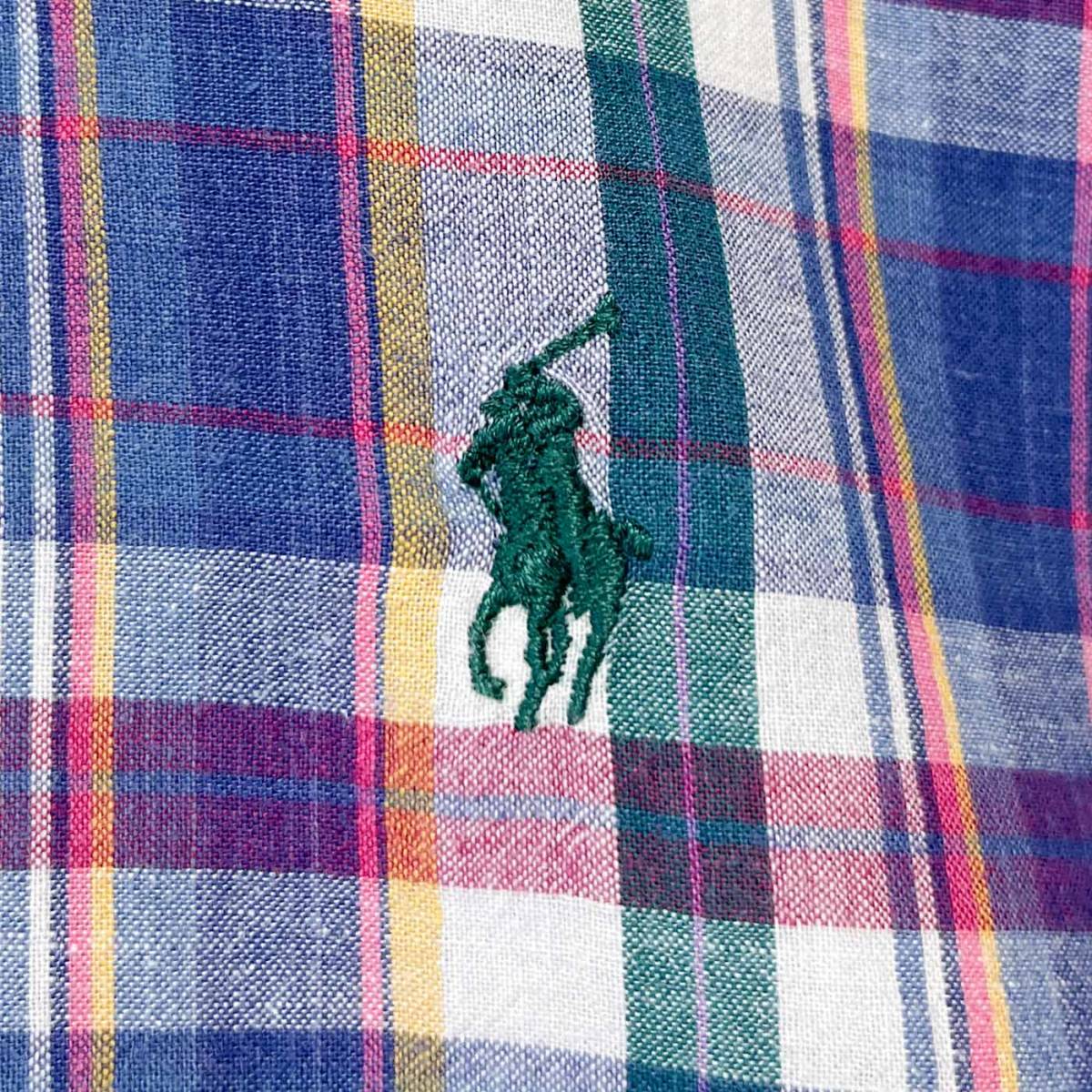 ラルフローレン Ralph Lauren チェックシャツ 半袖シャツ メンズ ワンポイント コットン100% Lサイズ 3‐433