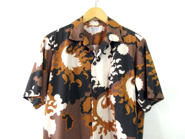 60s ビンテージ ハワイ製【KAHALA】特殊柄 オープンカラー アロハシャツ カハラ ループカラーシャツ
