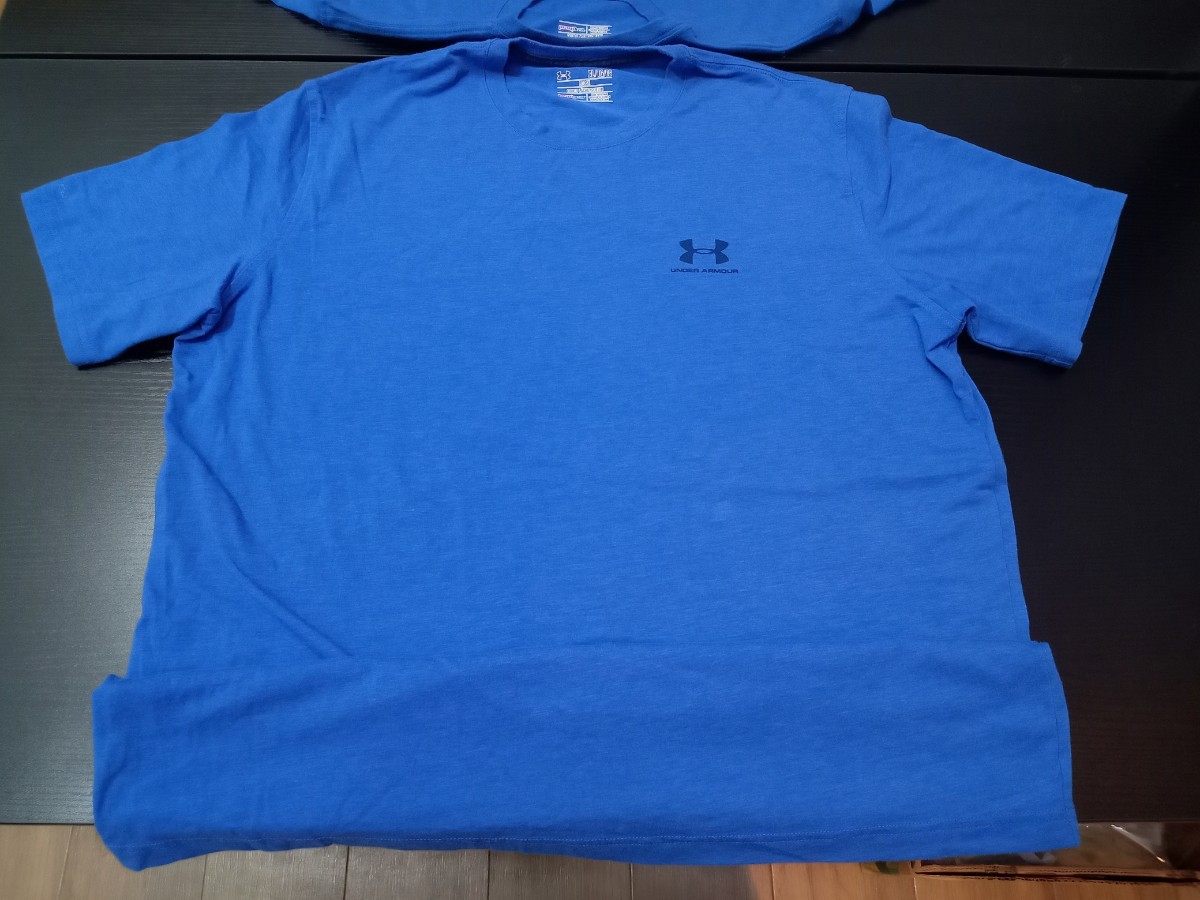 ★E096 UNDER ARMOUR アンダーアーマー 半袖Tシャツ カラーTシャツ スポーツ シンプル サイズXL 青系 _画像5