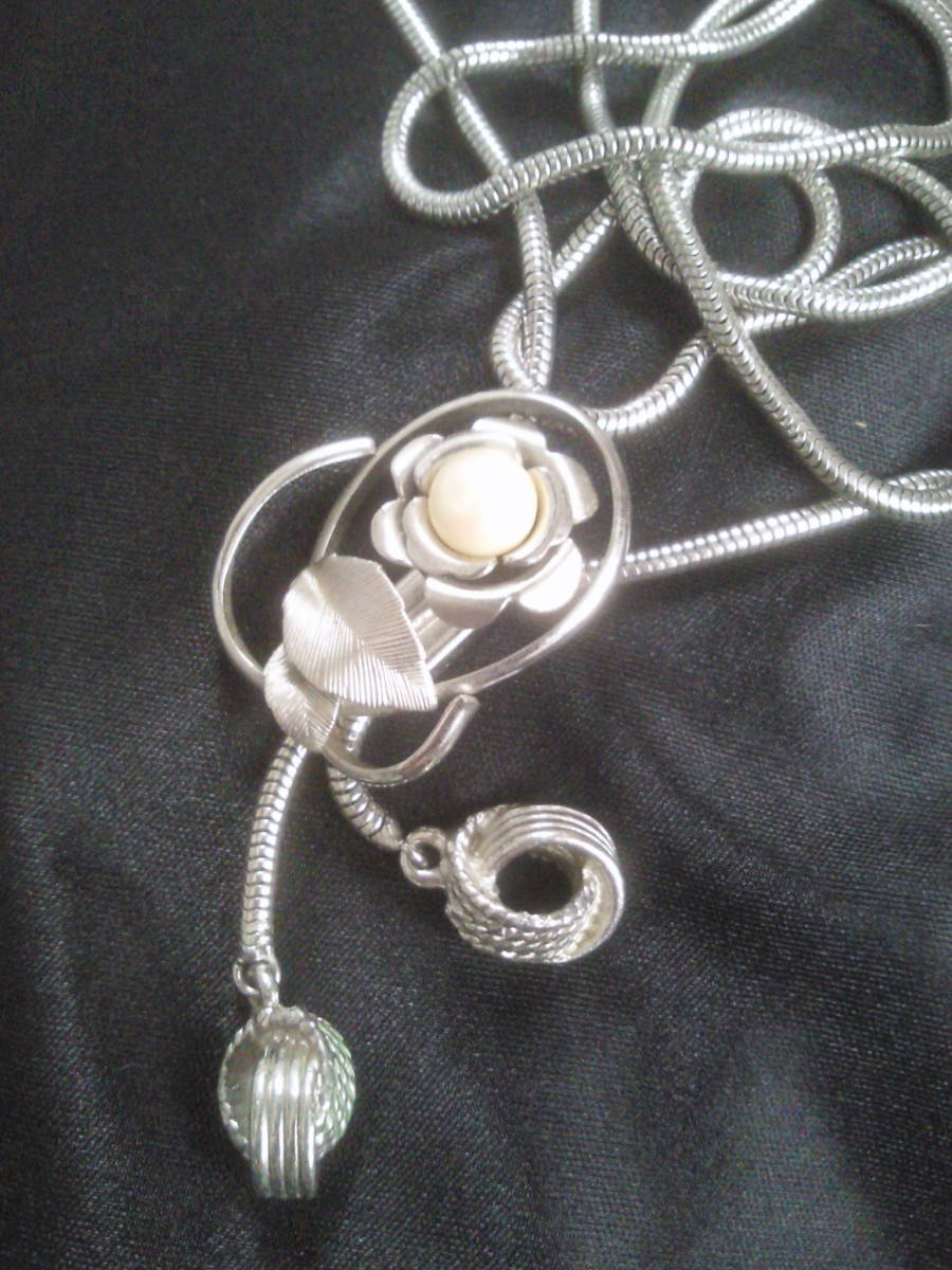 真珠ループタイ 昭和レトロ 一粒パール本真珠ネックレス 国産白真珠