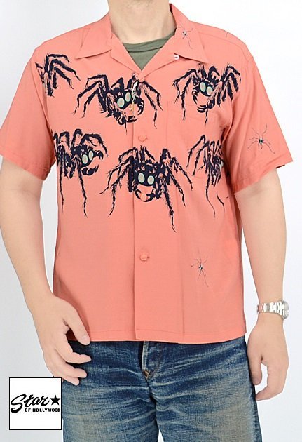 レーヨンオープンシャツ「TARANTULA」◆スターオブハリウッド ピンクLサイズ SH38873 東洋エンタープライズ 蜘蛛 スパイダー ハワイアン 日