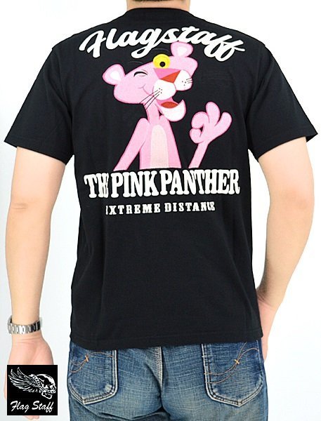 ピンクパンサー×フラッグスタッフ 半袖Tシャツ◆Flagstaff ブラックLサイズ 432043 刺繍 バイカー 豹 ユニセックス