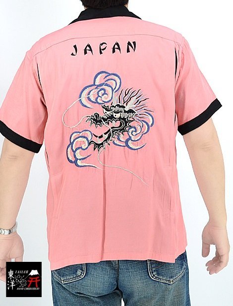 スカボーリングシャツ「DRAGON HEAD」◆テーラー東洋 ピンクXLサイズ TT39102 和柄 龍 竜 ドラゴン スカシャツ 刺繍 アメカジ