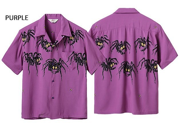 レーヨンオープンシャツ「TARANTULA」◆スターオブハリウッド パープルLサイズ SH38873 東洋エンタープライズ 蜘蛛 スパイダー ハワイアン