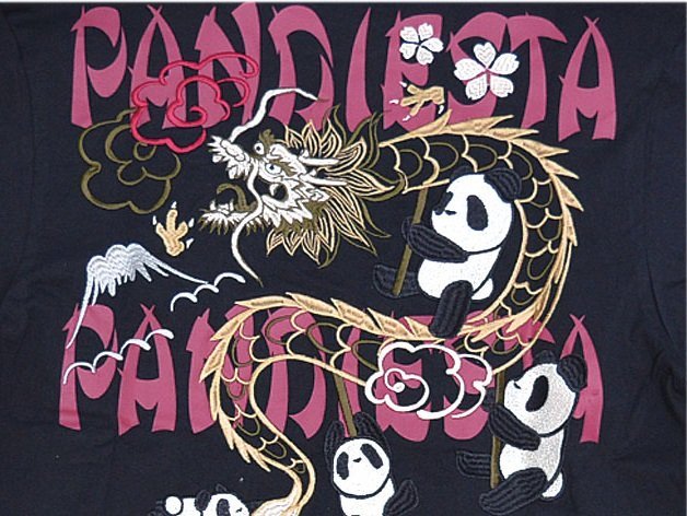 熊猫ドラゴンTシャツ◆PANDIESTA JAPAN ブラックLサイズ 523214 パンディエスタジャパン パンダ 和柄 刺繍 龍 竜_画像2