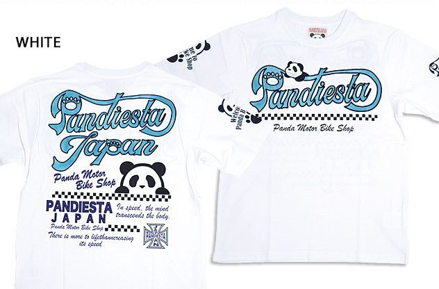 PD MOTOR半袖Tシャツ◆PANDIESTA JAPAN ホワイトLサイズ 523602 パンディエスタジャパン パンダ 刺繍