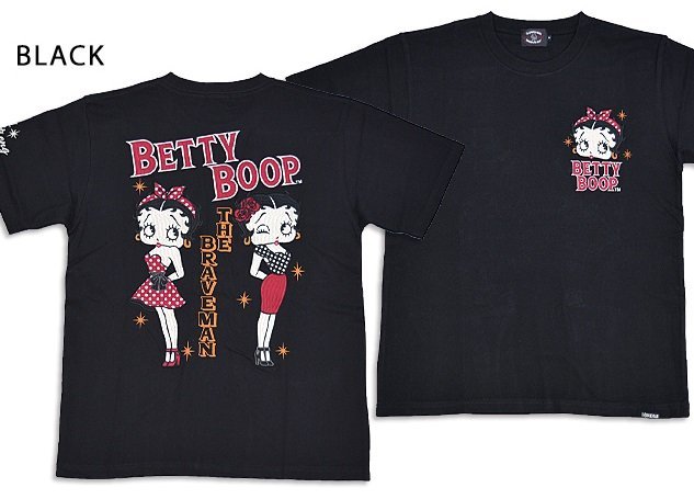 BR×BETTYコラボ 天竺半袖Tシャツ◆The BRAVE-MAN ブラックXXLサイズ BBB-2339 ブレイブマン ベティーちゃん 刺繍 バイカー_画像1