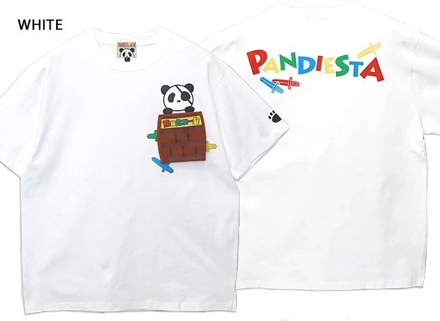 熊猫危機一髪トリックTシャツ◆PANDIESTA JAPAN ホワイトXLサイズ 523360 パンディエスタジャパン パンダ パロディ_画像1