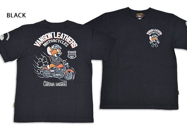 vanson×TOM＆JERRYコラボ 天竺半袖Tシャツ◆vanson ブラックXXLサイズ TJV-2327 バンソン ヴァンソン トムとジェリー 刺繍 バイカー_画像1