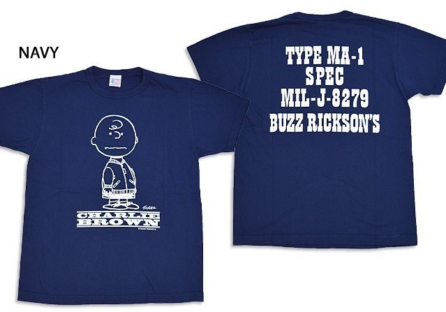 BUZZ×PEANUTS半袖Tシャツ「TYPE MA-1」◆BUZZ RICKSON'S ネイビーMサイズ BR79257 バズリクソンズ スヌーピー チャーリーブラウン