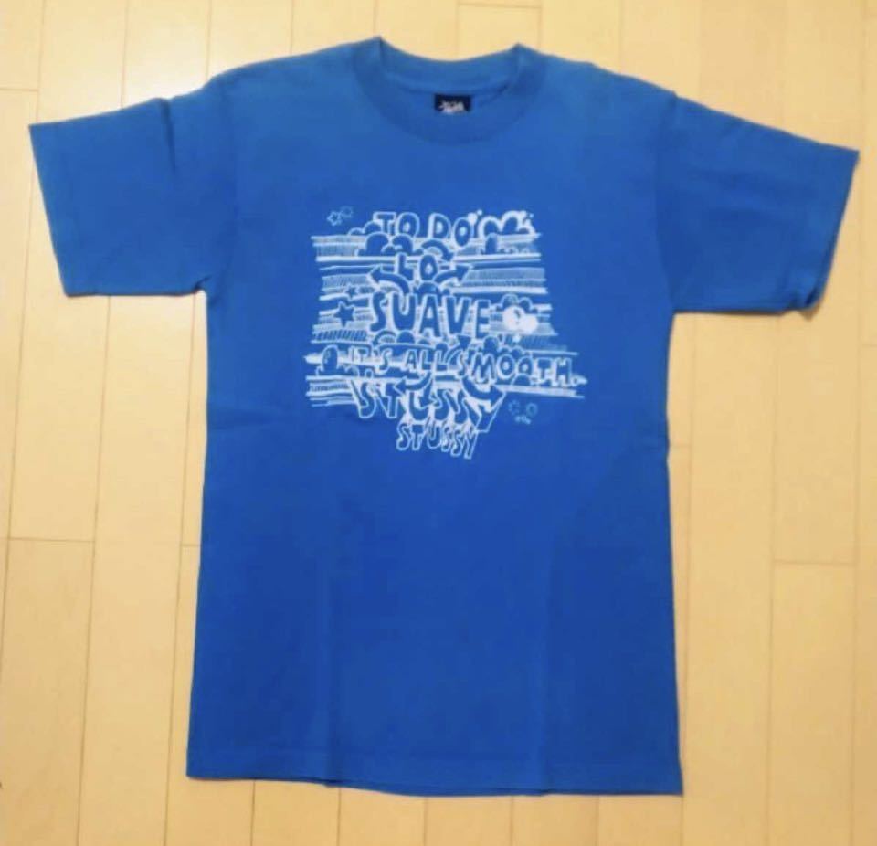 STUSSY ステューシー POP 文字 半袖Tシャツ 青 S_画像1