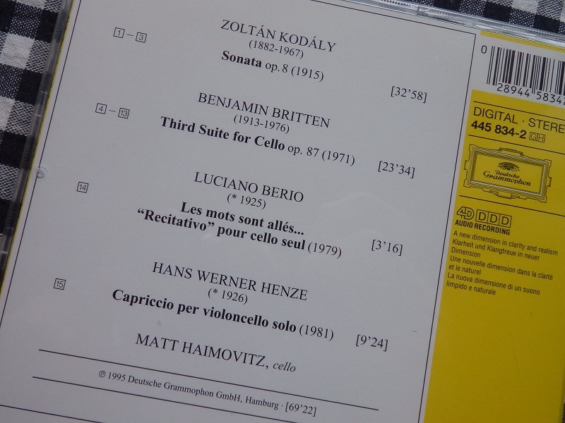 ◆CD【二十世紀の無伴奏チェロ作品集/マット・ハイモヴィッツ 輸入盤】_画像2