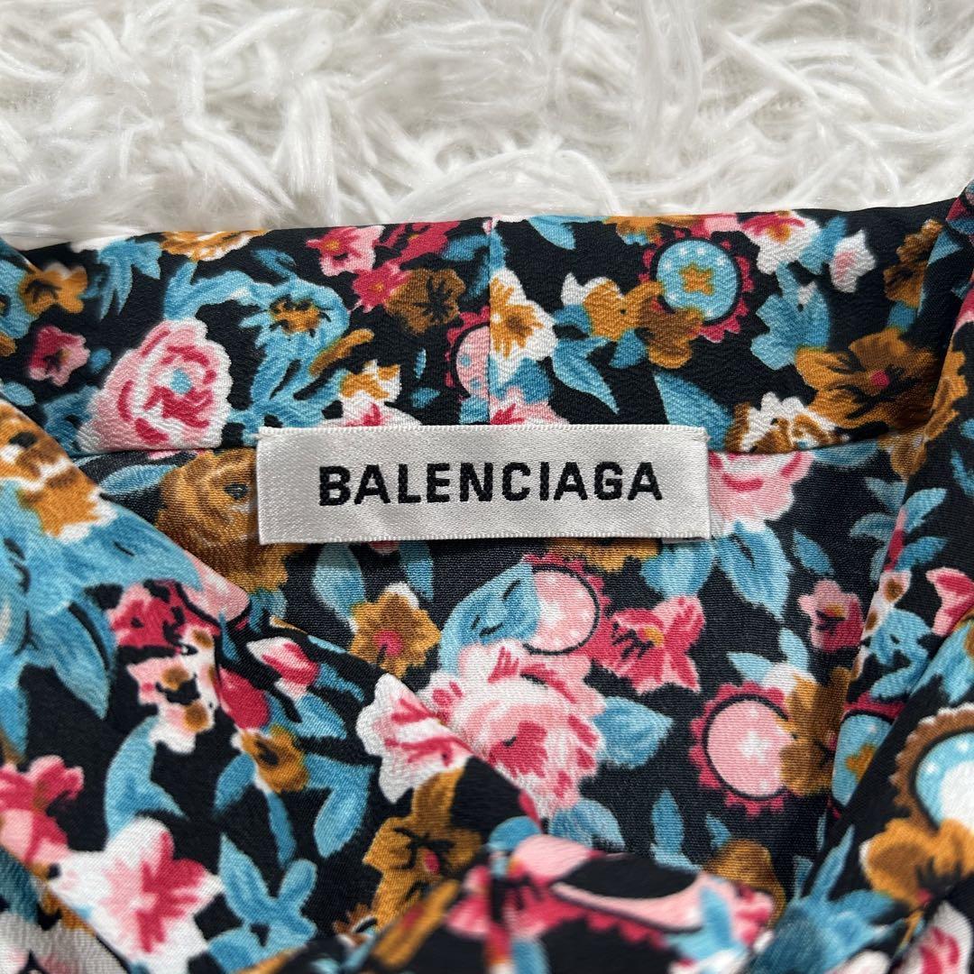 美品 バレンシアガ 花柄 ボウタイ リボン フラワー スキッパー