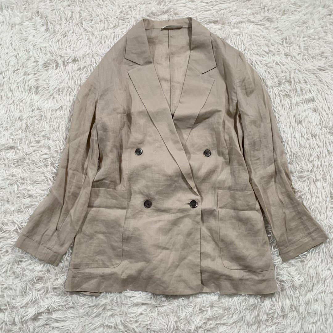 ebure エブール リネン ダブル ジャケット 上品 カジュアル 麻 linen フォーマル ドレス モード 綺麗目 カジュアル ナチュラル 高級感