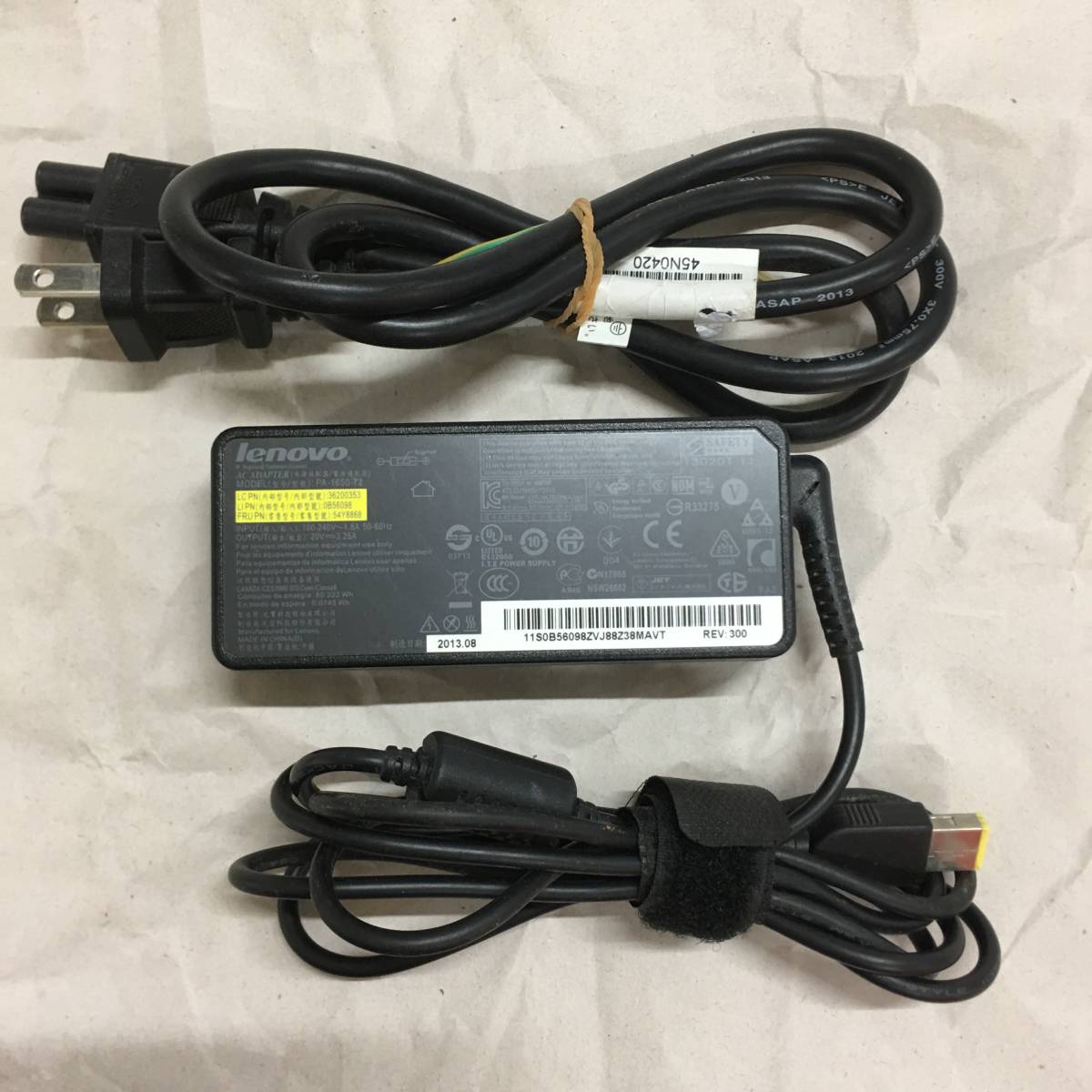 純正ACアダプタ lenovo PA-1650-72 20V-3.25A 65W 電源コード付 四角口 通電確認済