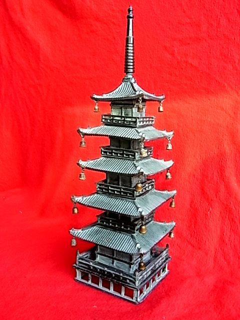 五重塔 銅製 高さ43cm (置物 仏教) 仏塔 1基礎、2水、3火、4風、5