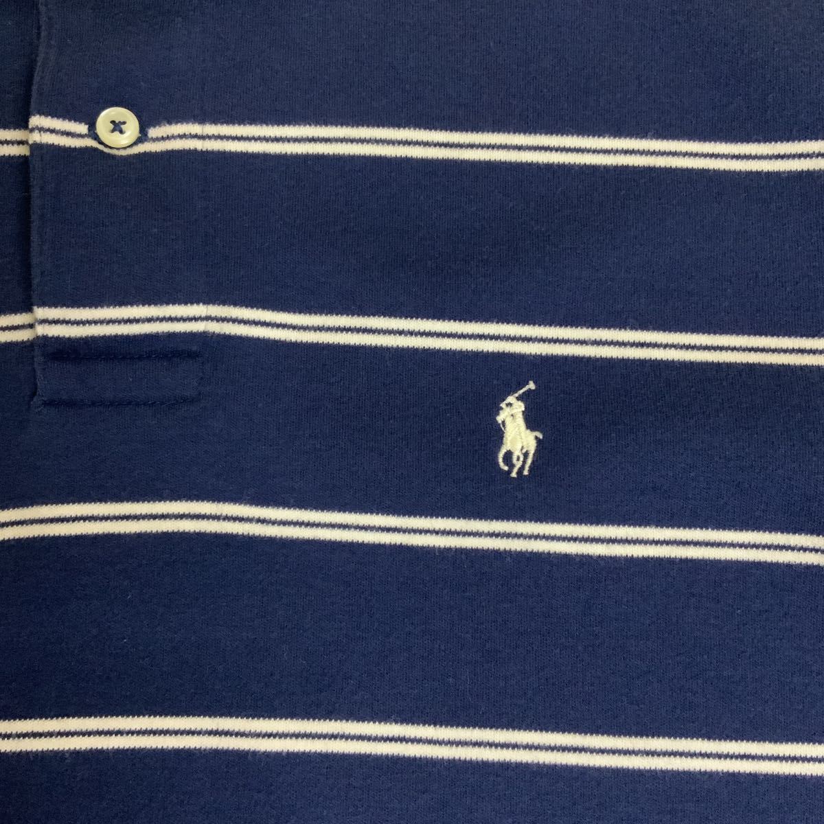 Polo by Ralph Lauren ポロバイラルフローレン半袖ポロシャツボーダー柄メンズＭ紺色×白古着