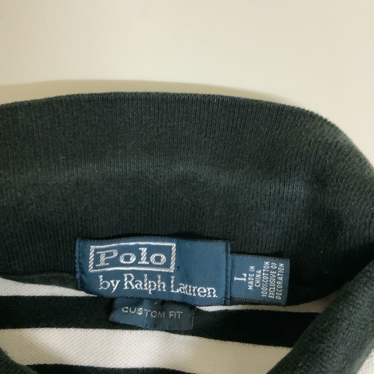 Polo by Ralph Lauren ポロバイラルフローレン半袖ポロシャツ鹿の子ボーダー柄黒色×白色古着メンズL