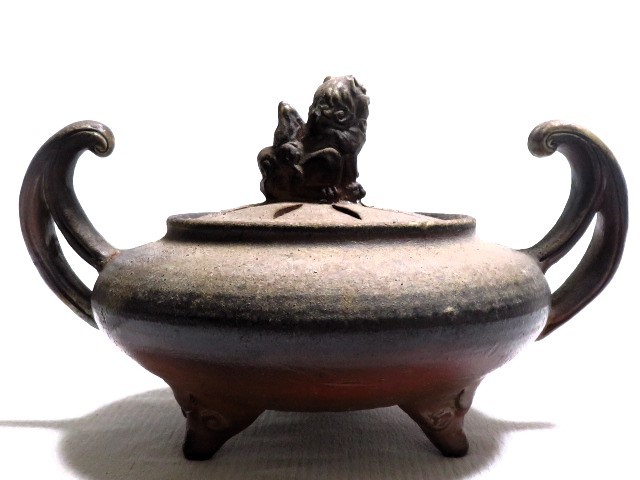  Bizen censer Fujiwara .. lion .. Bizen . also box . tool tea utensils 