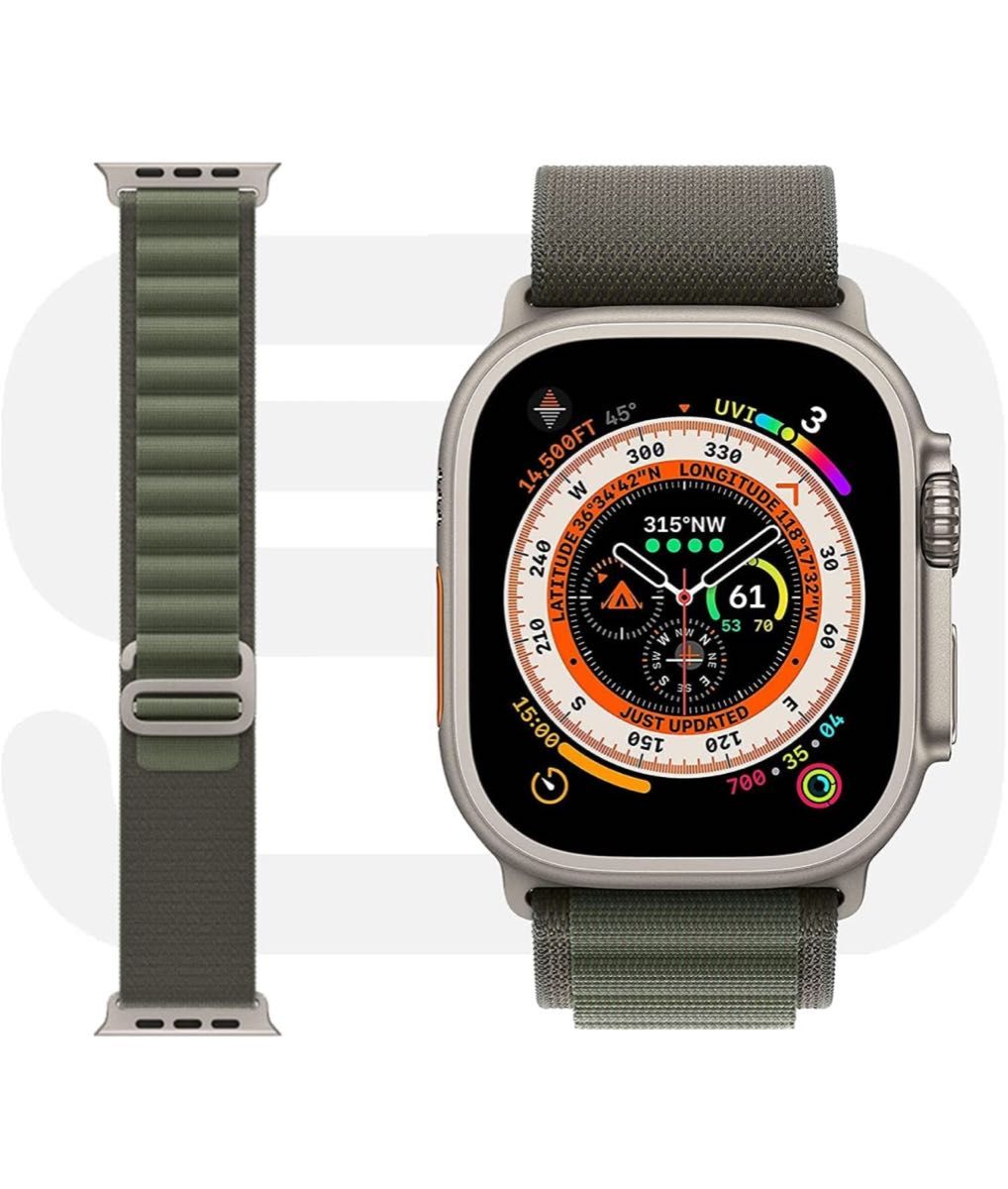 アルパインループ バンド 対応 Apple Watch 調節可能な長さ 編組 バンド (49/45/44/42mm, グリーン)