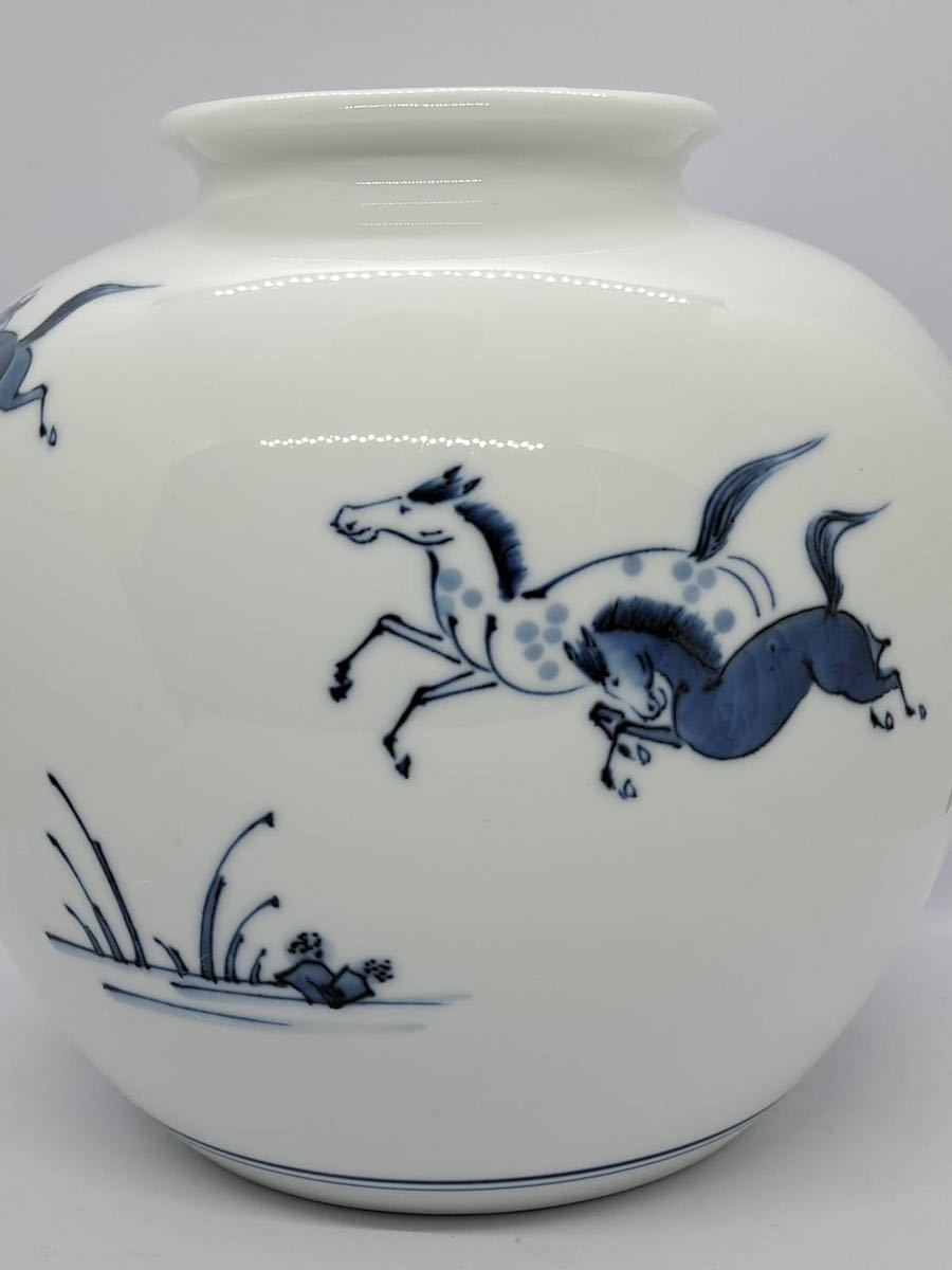  rare! day . Old Noritake horse. . map vase * rare day .. blue and white ceramics blue . flower base 