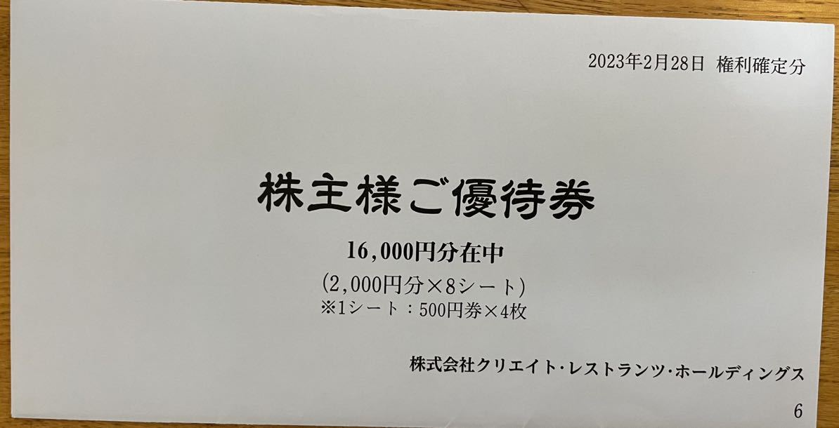 税込) クリエイトレストランツ 2万円分 株主優待券 2023.11.30まで