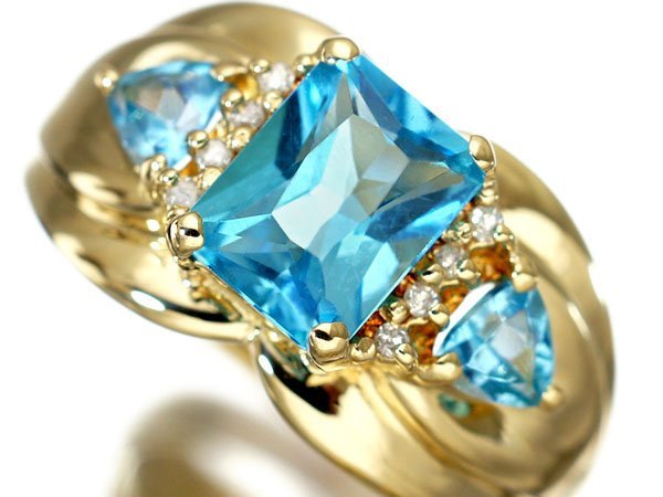 【ジュエリー極】爽やかライトブルー煌く！良質天然ブルートパーズ2.11ct＆ダイヤモンド0.044ct 高級K18YGリング k5279or【送料無料】_画像1