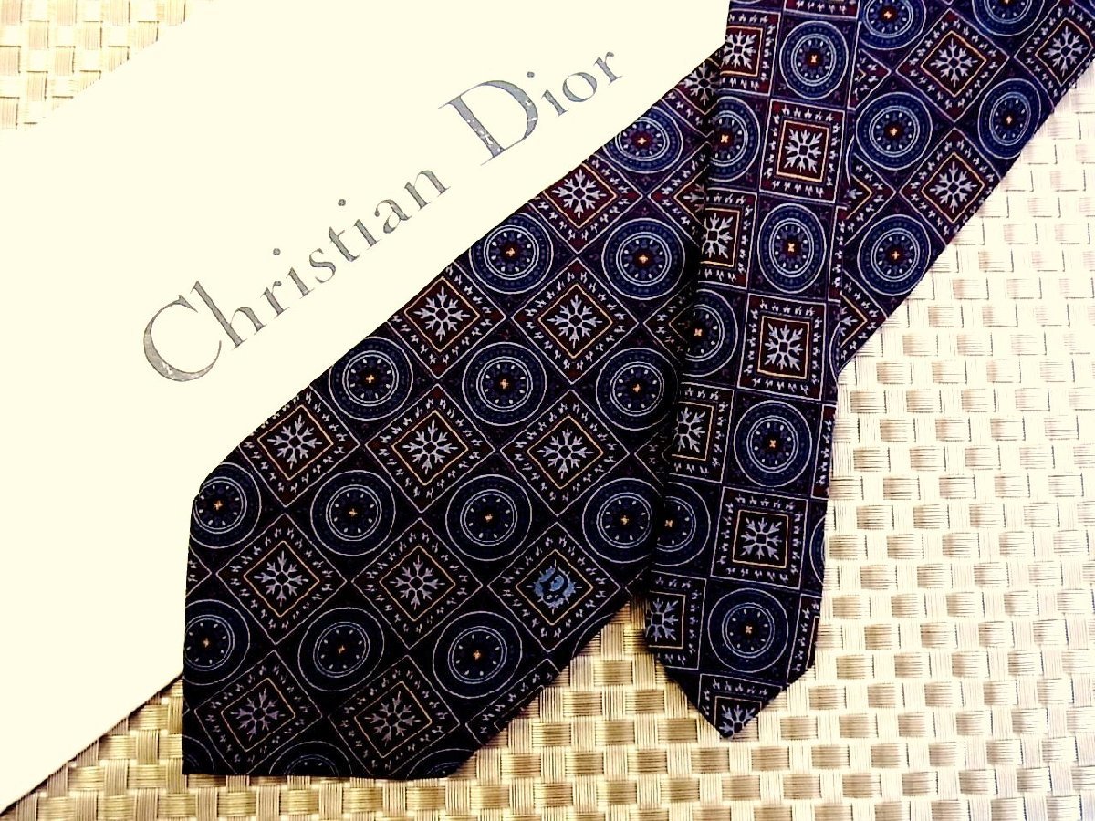 ♪31036C♪良品【四角 丸 デザイン 柄】ディオール【Dior】ネクタイ