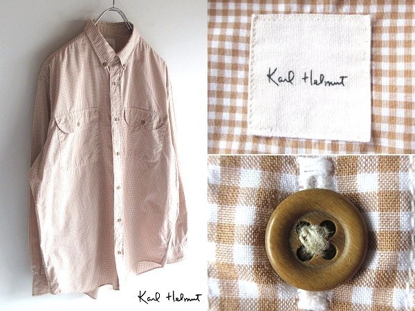  cat pohs correspondence Karl Helmut Karl hell m cotton silver chewing gum check BD shirt M beige white button down PINK HOUSE Pink House 