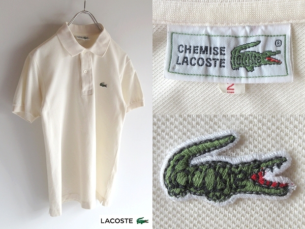 希少 80sビンテージ LACOSTE ラコステ ビームス別注元ネタロゴ 文字ワニ L-1212 鹿の子ポロシャツ 2 エクリュ 大沢商会 ネコポス対応_画像9