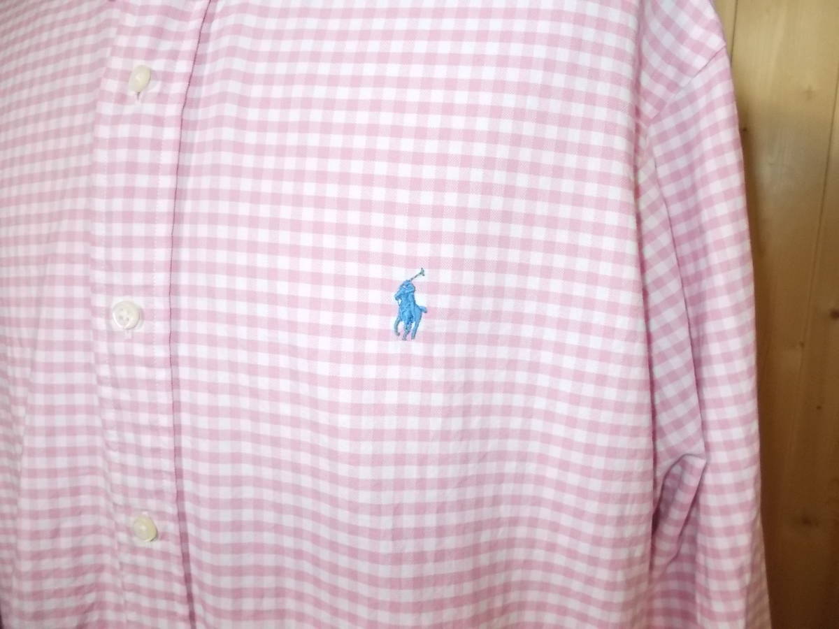 a1293◆Ralph Lauren CLASSIC FIT ボタンダウン長袖シャツ◆XL 未使用? ピンク色 ギンガムチェック ラルフローレン長袖シャツ 送料360円 5F_画像2