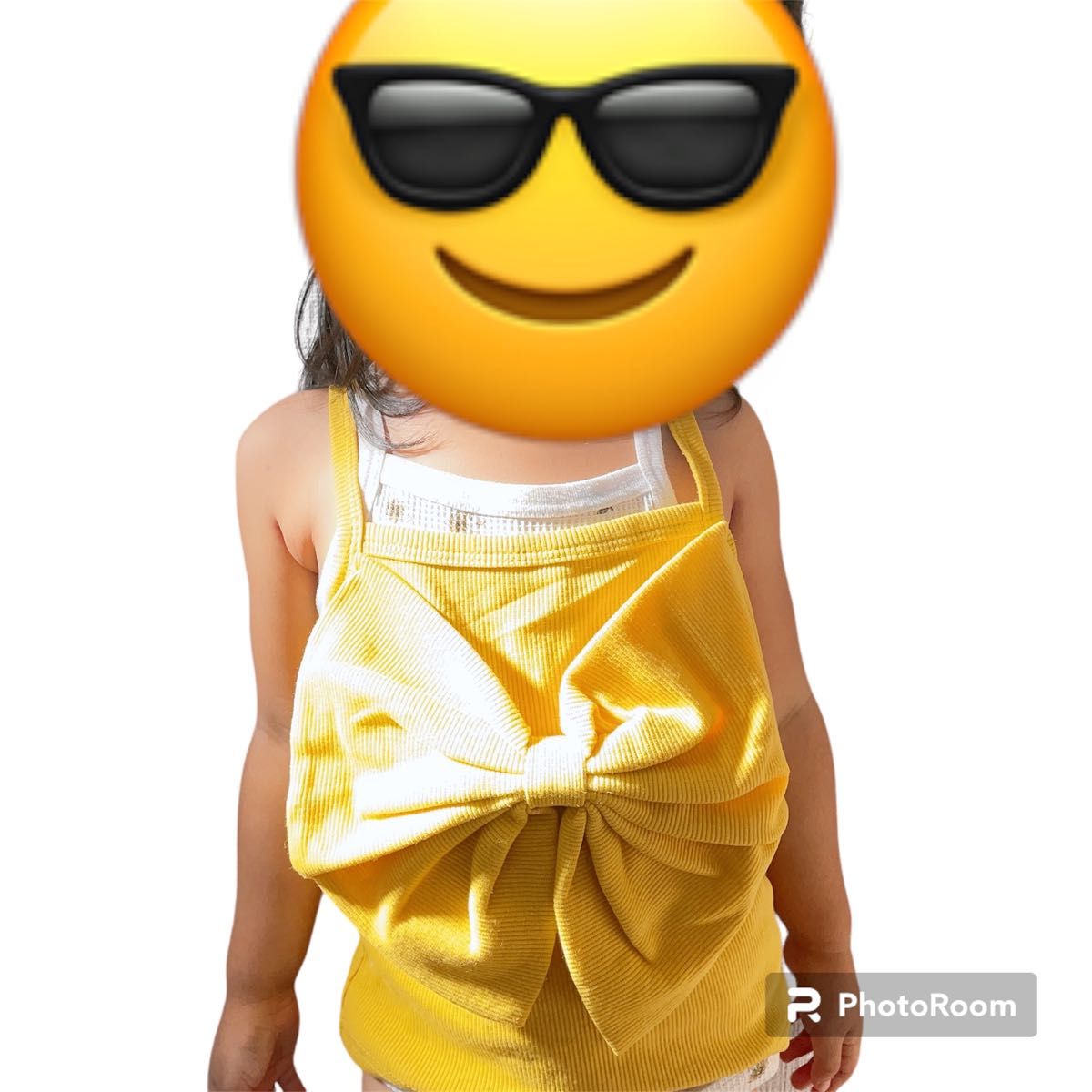 キッズ キャミソール 胸元ビックリボン  重ね着 韓国  黄色 可愛い シンプル