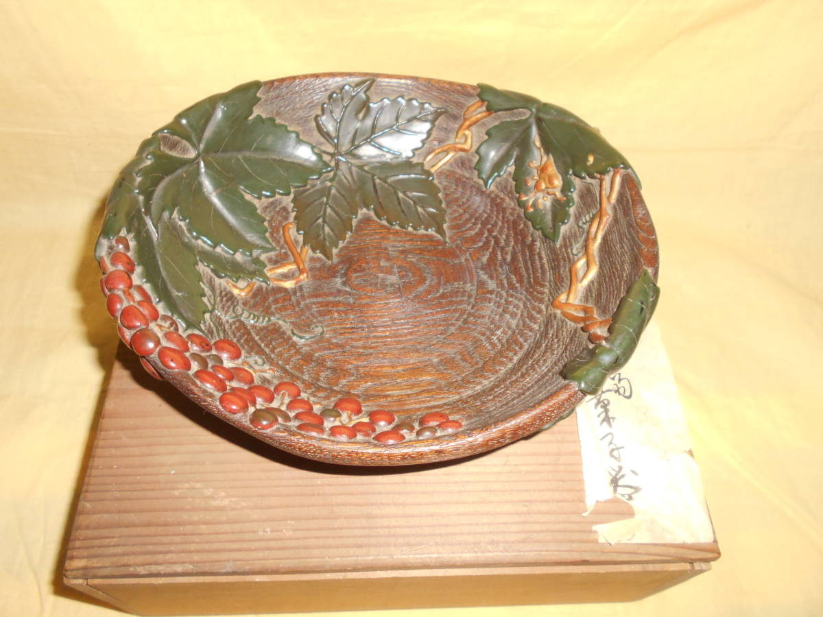 廣陵 金城一國斎 高盛絵 蟷螂蜂草花図 菓子器 共箱 銘あり