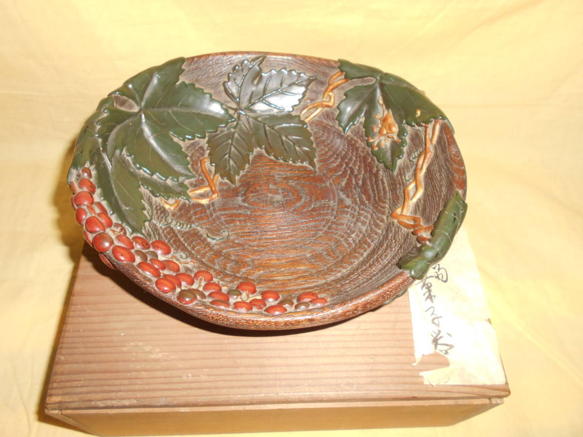 廣陵 金城一國斎 高盛絵 蟷螂蜂草花図 菓子器　共箱　銘あり_画像1