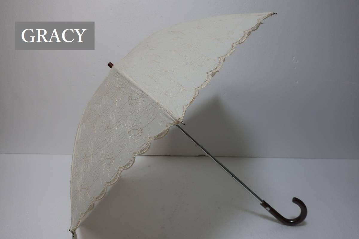 新品 ムーンバット製 高級ブランド グレイシー GRACY 日本製　紫外線防止加工　高級日傘　A６　ベージュ系