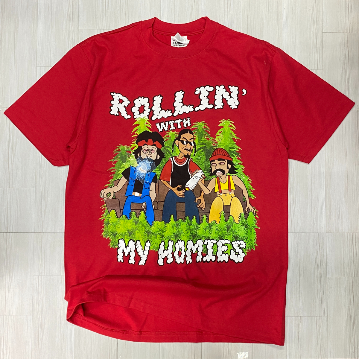 LA発 【2XL】 Cheech & Chong チーチアンドチョン 半袖 ヘビーウェイト Tシャツ 赤 ROLLIN' WITH MY HOMIES アメリカンコメディ ヒッピー