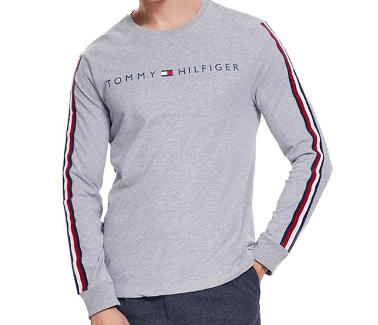 USA正規品 【2XL】 トミーヒルフィガー TOMMY HILFIGER 長袖 Tシャツ ロンT グレー Grey 袖トリコロール ロゴテープ アメリカ規格