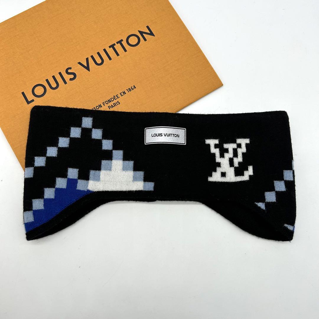 美品】ルイヴィトン ヘアバンド LV スノー ダミエ ブラック ユニ