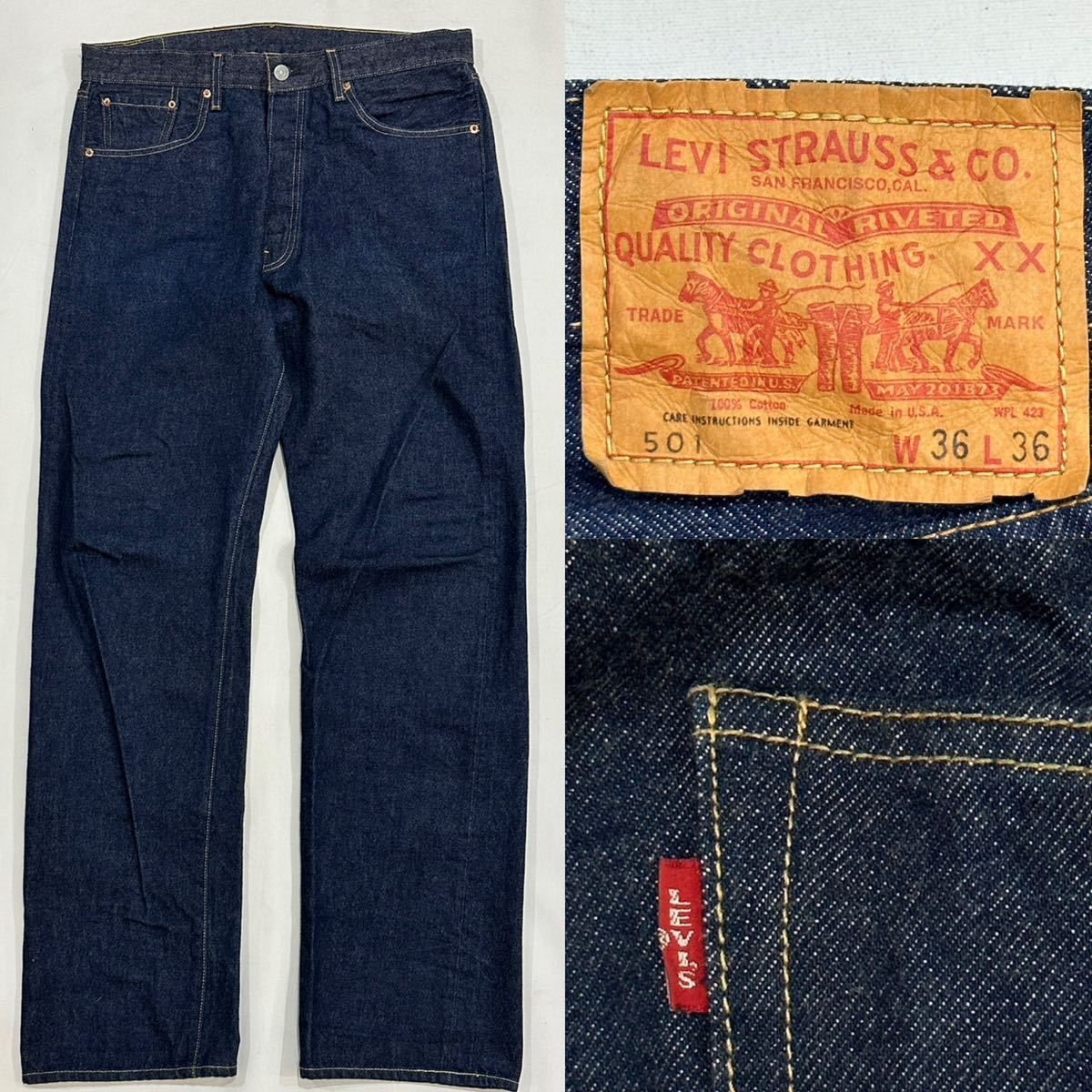 米国製 リジッド 濃紺!! LVC Levi'sリーバイス 70s 66前期 復刻 71501-0014 501 W36 L36 赤耳 bigE ビンテージ アメカジ USA 廃盤品