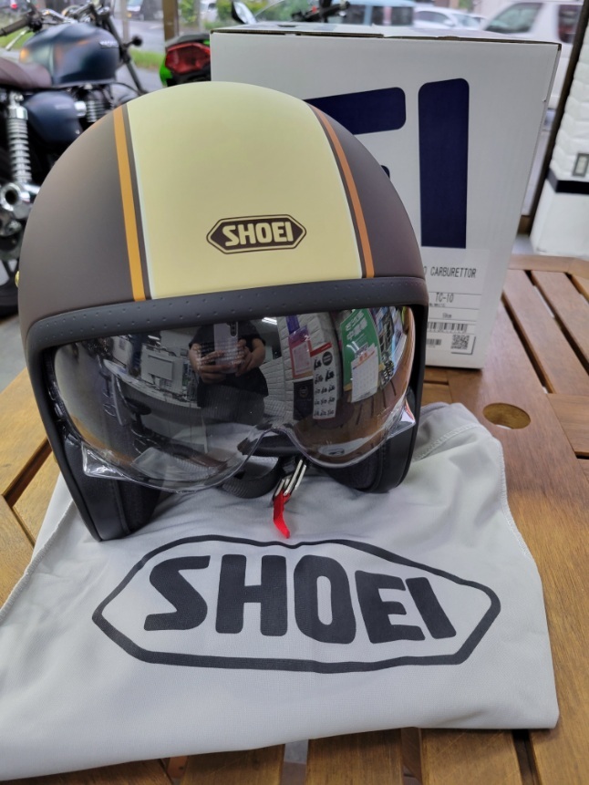 【SHOEI】J・O CARBURETTOR 2022年12月製造 新品未使用ヘルメット サイズ：Ｌ59㎝ カラー：TC-10 ブラウン/ホワイト の画像7