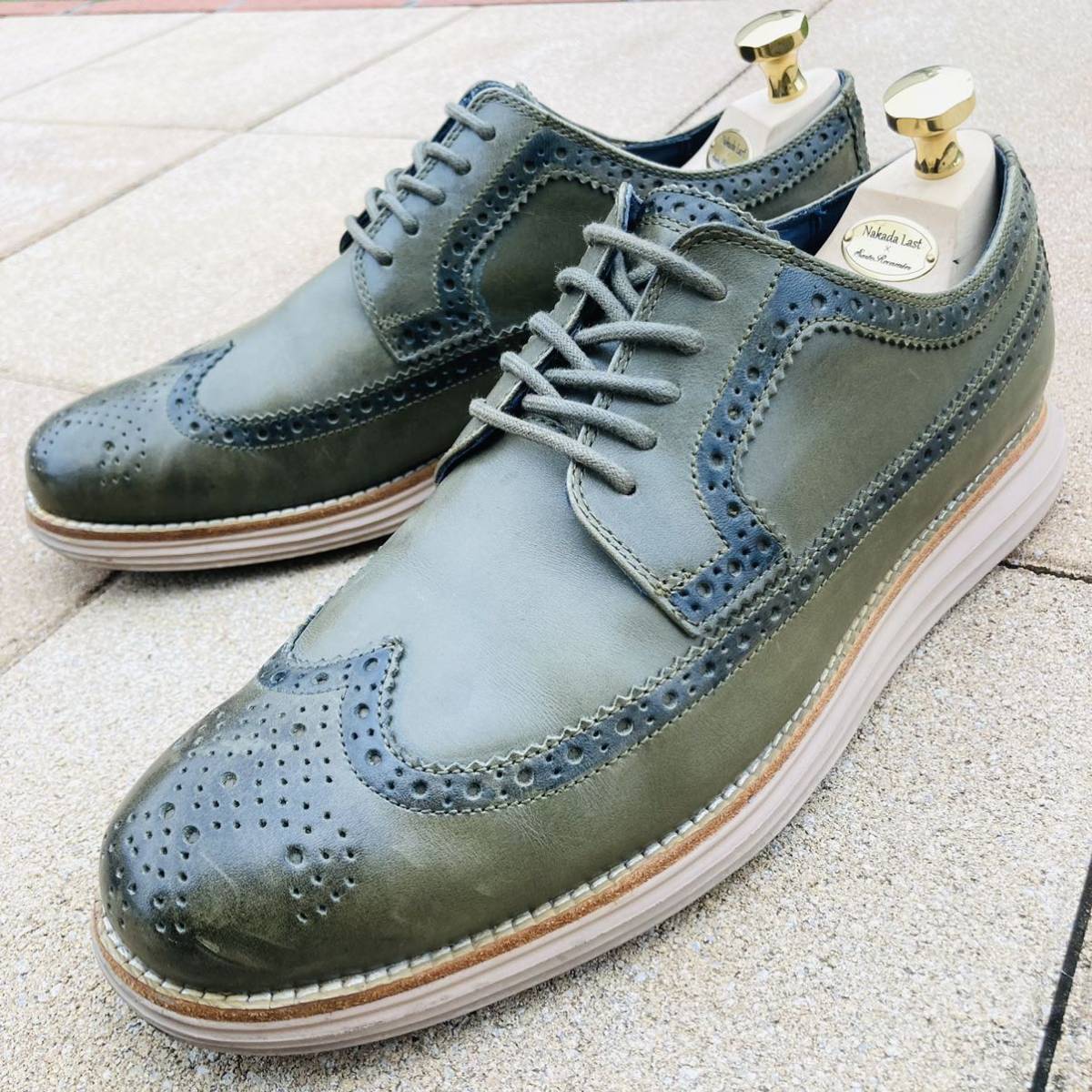 ★即決★ COLE HAAN コールハーン レザースニーカー スニーカー ルナグランド 9 約26.5㎝ ウイングチップ オリーブ カーキ グリーン 